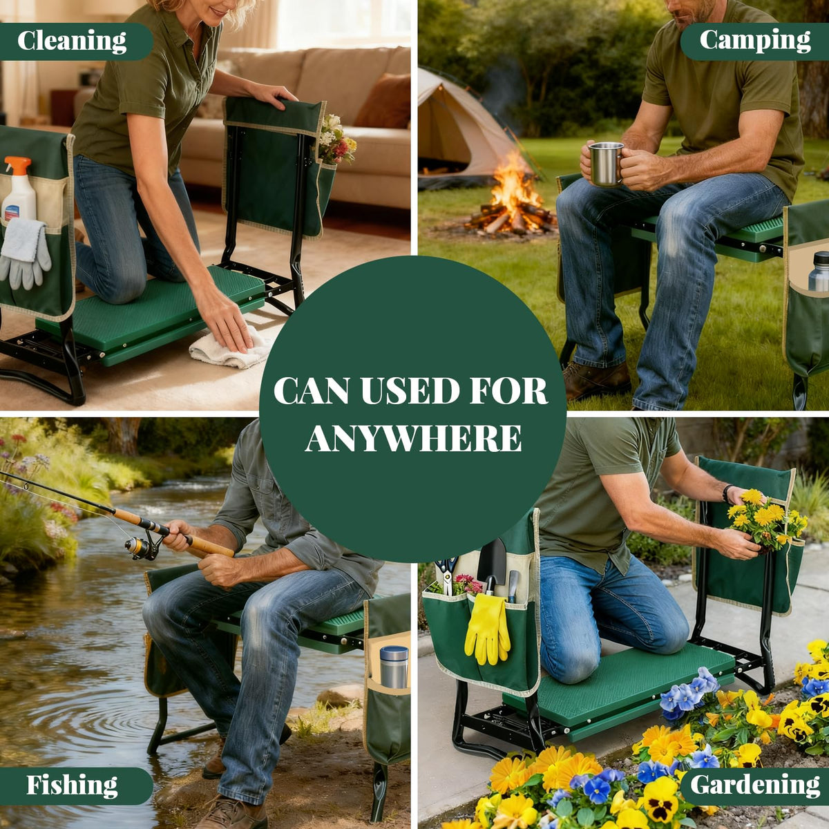 Rain Spirit garden kneeler in use demonstrates versatile bench and seat functionality