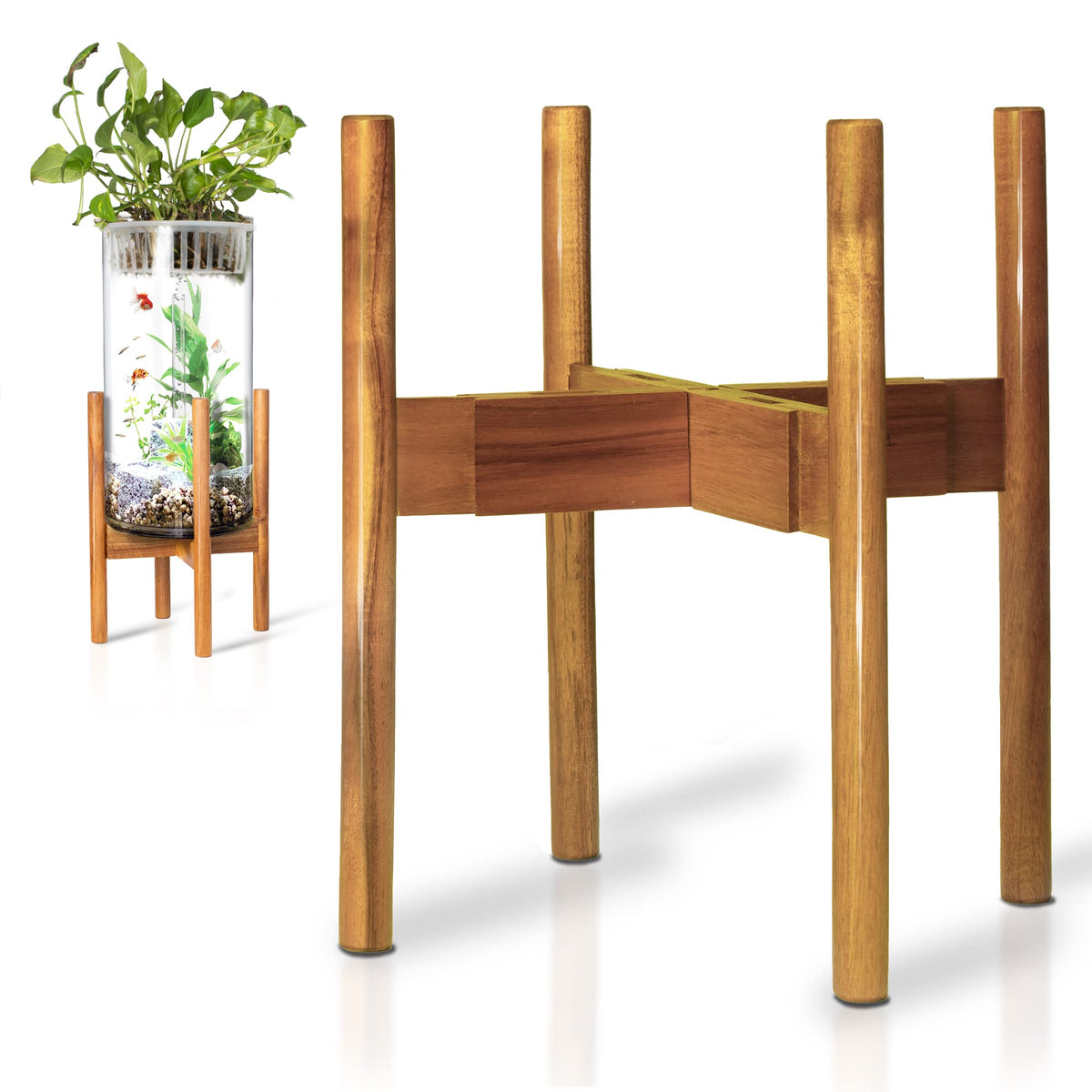 RAINBLELAND Acacia hardwood adjustable plant stand front view for reliable indoor display.