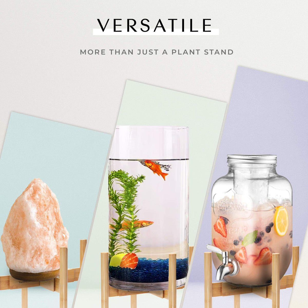 RAINBLELAND bamboo plant stand texture closeup emphasizes premium material and natural finish