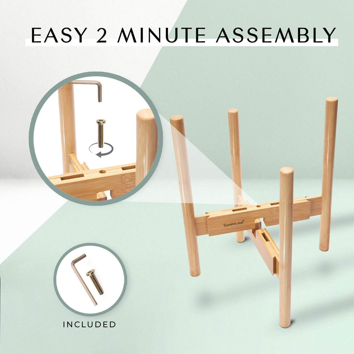 RAINBLELAND indoor plant stand assembled demonstrates easy setup with included screws and key