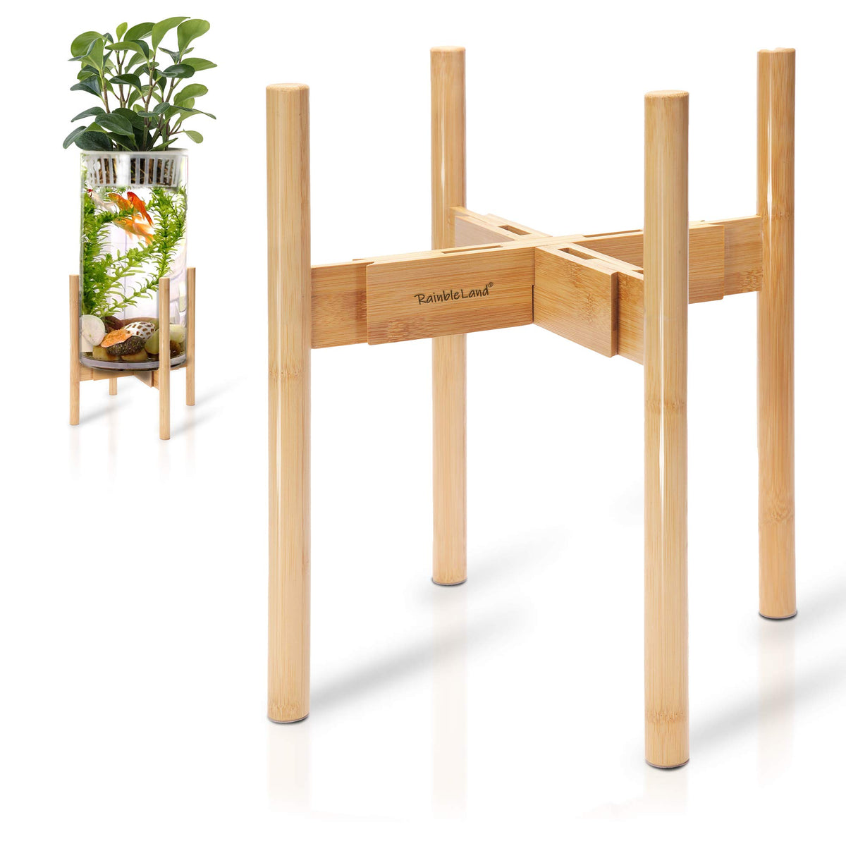 RAINBLELAND indoor plant stand side view shows sturdy bamboo frame for stylish interiors