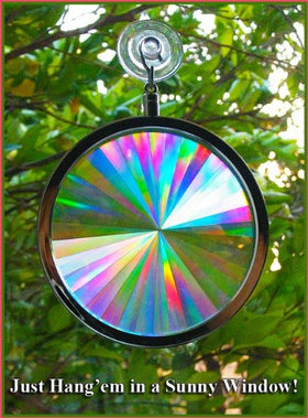 Rainbow Symphony 4-inch suncatcher brightens rooms with colorful light from direct sun.