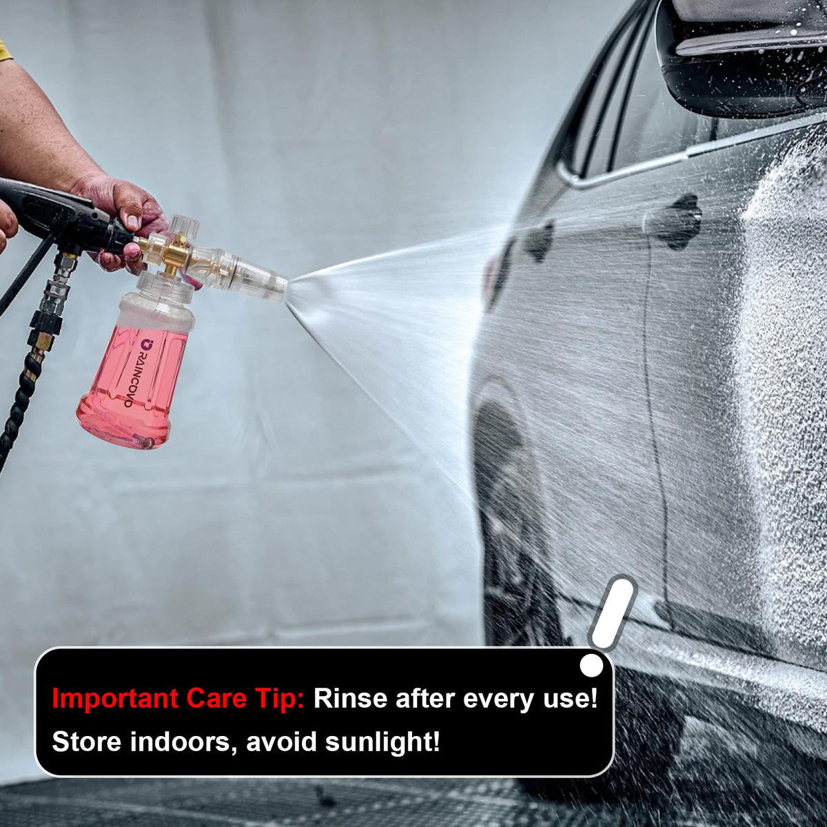 Raincovo foam cannon 1L bottle provides dense foam for full car coverage