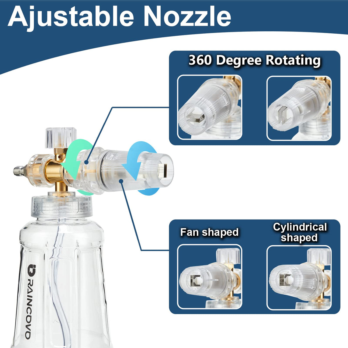 Raincovo foam cannon with M22 quick-connect for broad compatibility