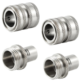 Raincovo garden hose quick connect front view shows corrosion-resistant stainless steel for lasting performance.