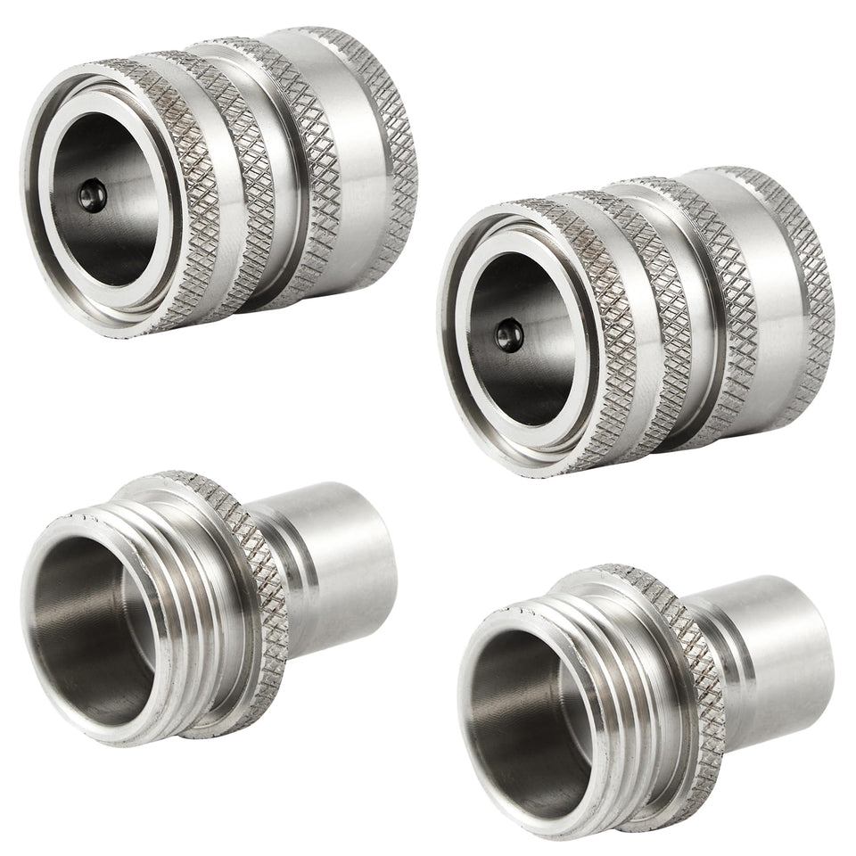 Raincovo garden hose quick connect front view shows corrosion-resistant stainless steel for lasting performance.