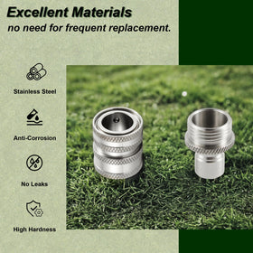 Raincovo quick-release hose connector with metal body demonstrates reliable, smooth connections.