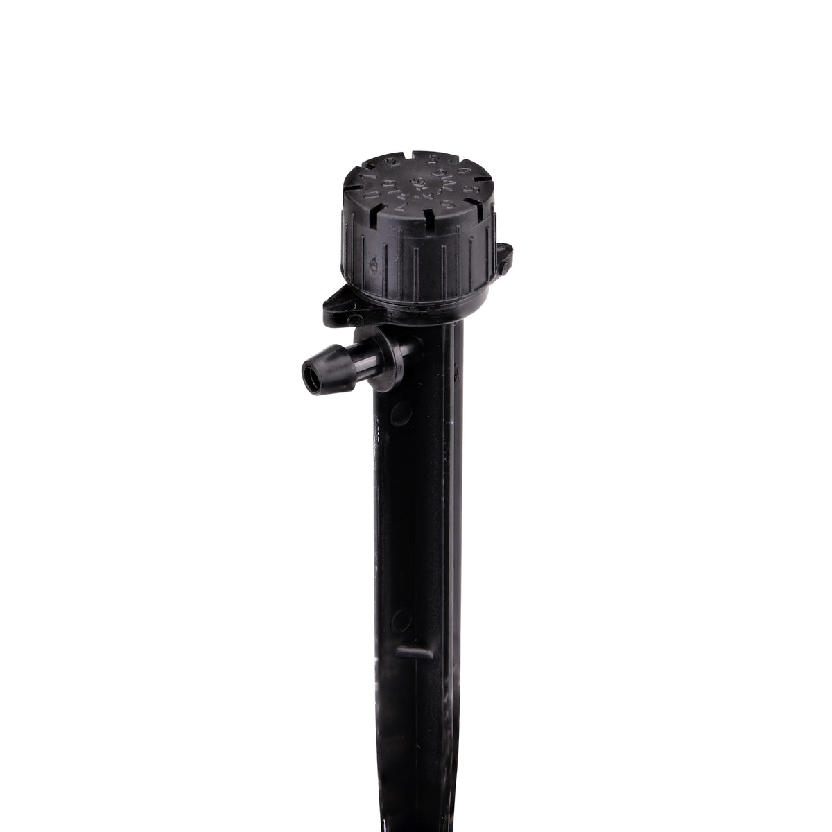 Raindrip stake with 1/4-inch barbed inlet connects to tubing.