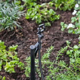 Raindrip A184010B rotary spray demonstrates even watering in flower beds.