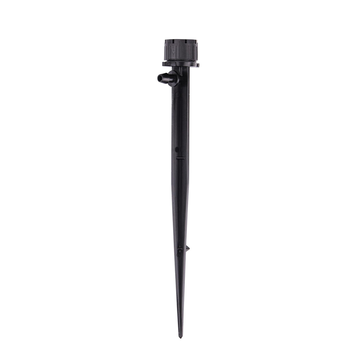 Raindrip adjustable flow bubbler on stake delivering customizable garden watering.