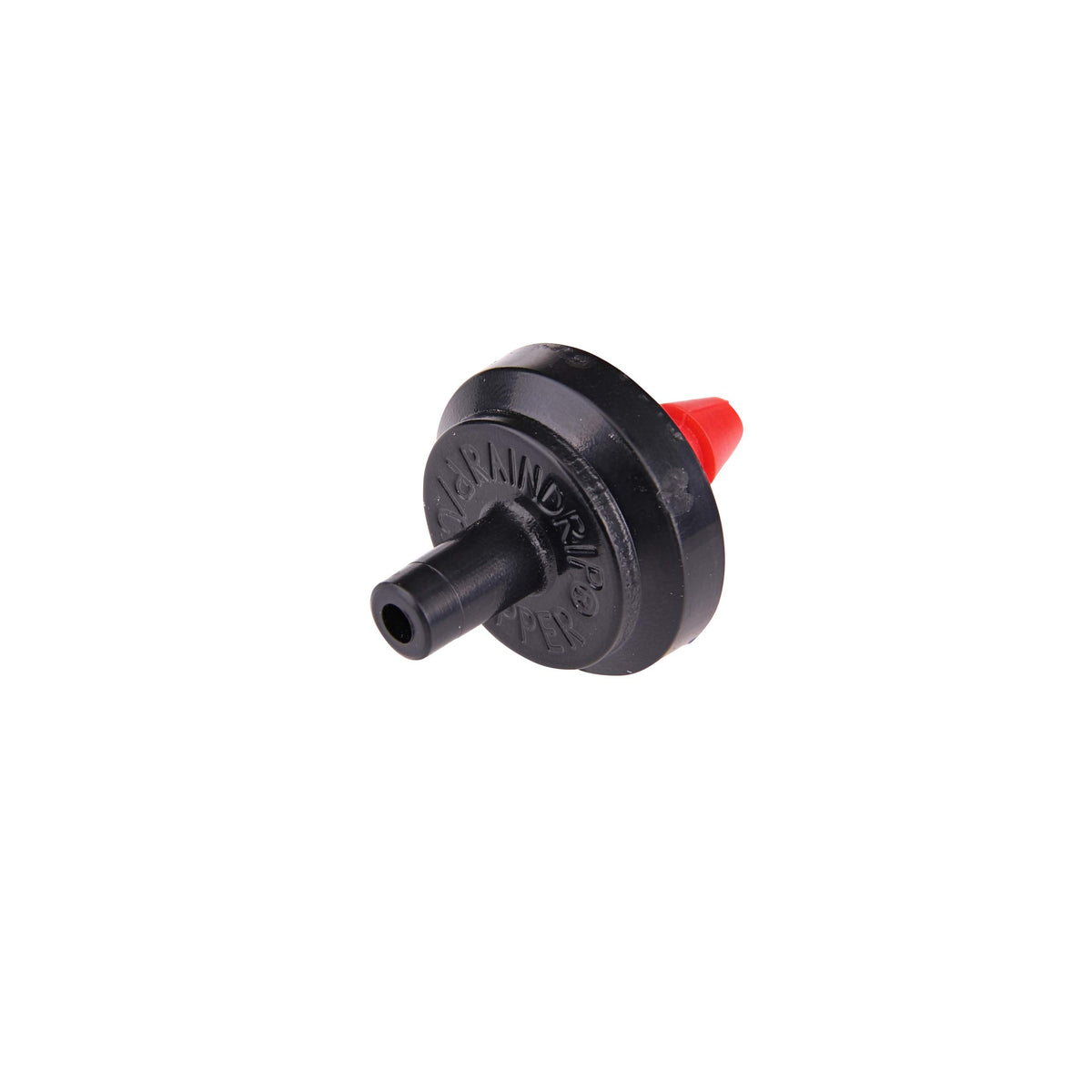 Raindrip PC2050B emitter close-up shows 1/2 GPH precision for even irrigation.