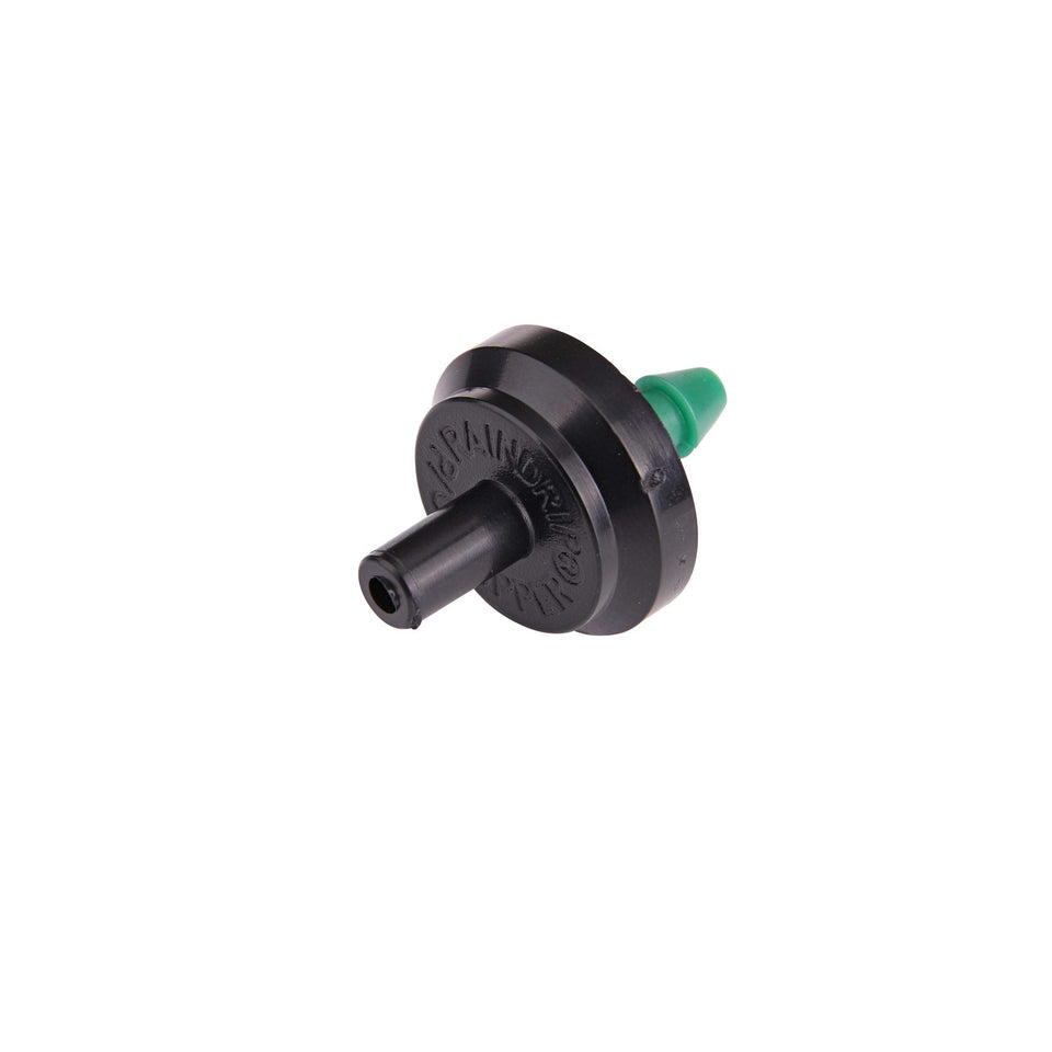 Raindrip PC8050B emitter close-up showing 2 GPH design and rugged construction.