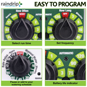 Raindrip R675CT battery compartment with status indicator