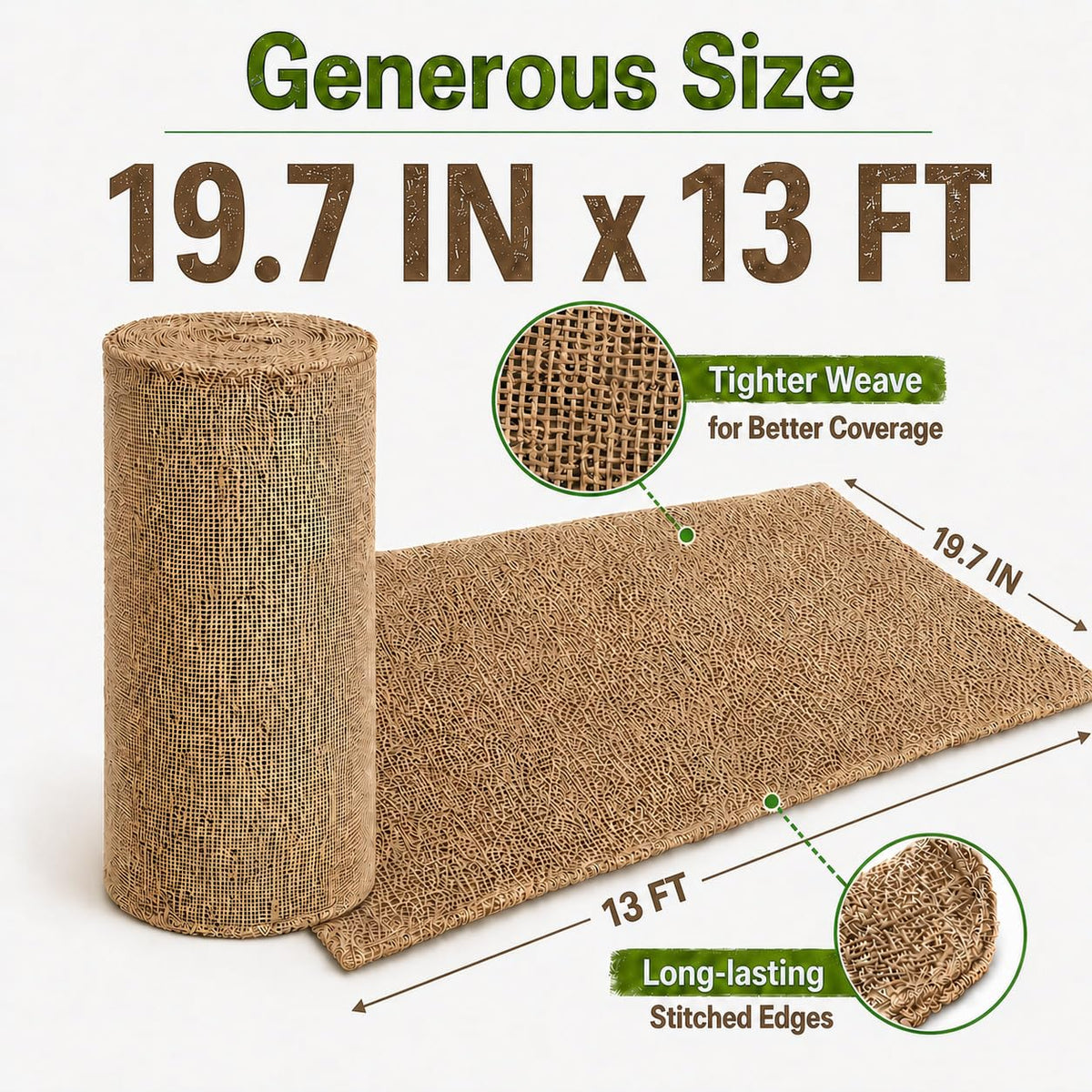 RAINFLOW burlap roll garden use, acts as weed barrier with breathable weave.