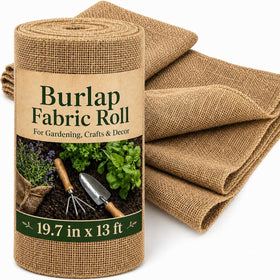 RAINFLOW burlap roll close-up texture, ideal for rustic décor and DIY crafts.