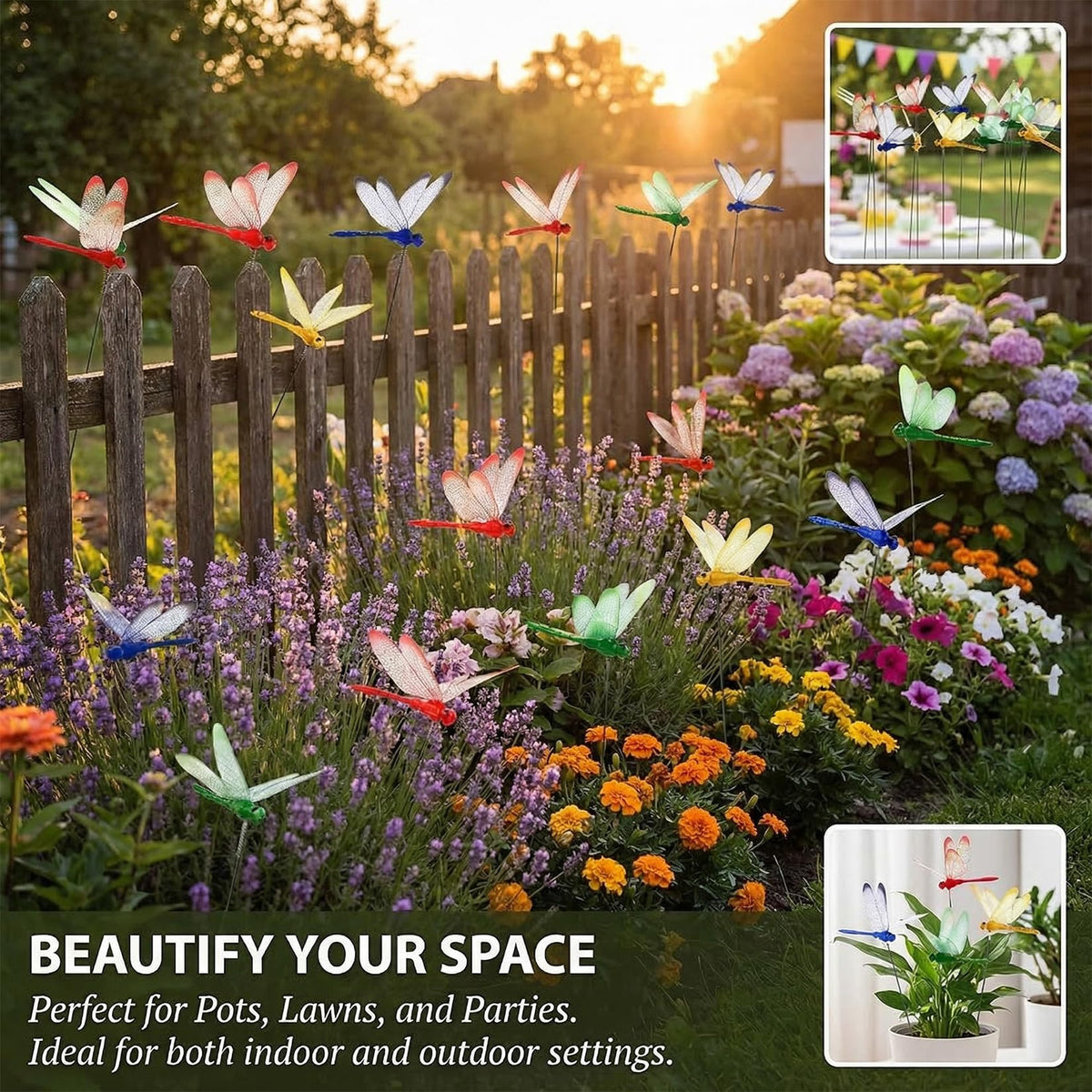 RAINFLOW dragonfly garden stake yellow brightens paths and borders with durable PVC wings