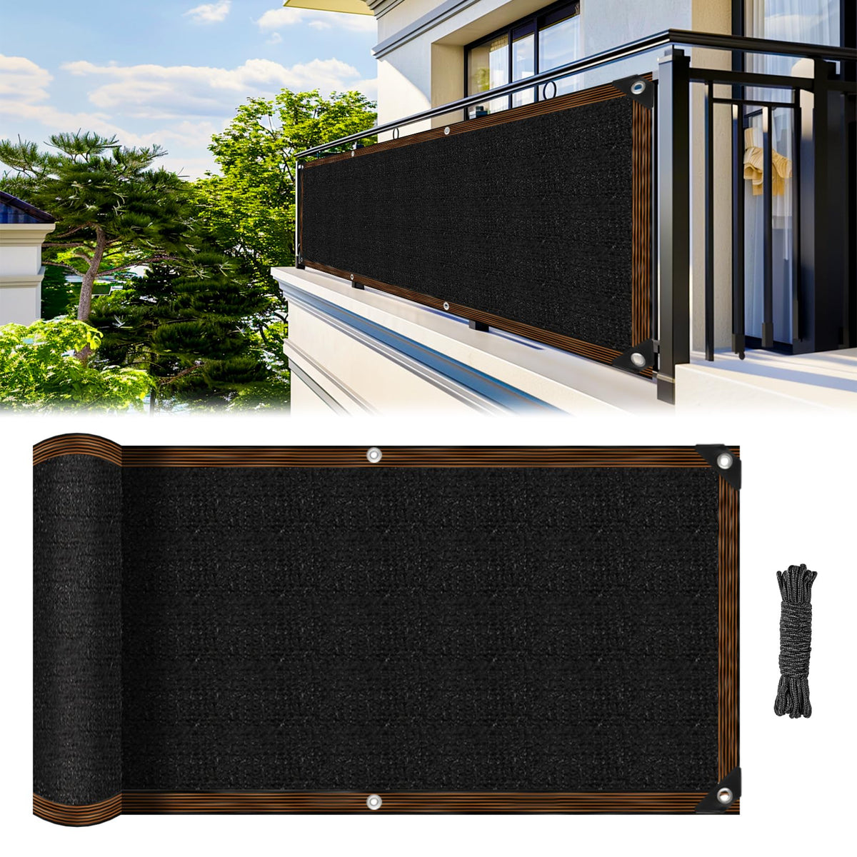 RAINFLOW fence privacy screen on a fence offers privacy with airflow.