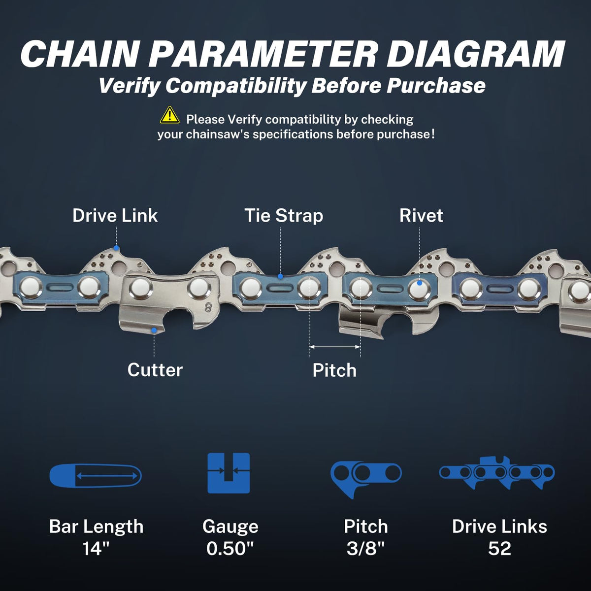 RAINHOL chain with 52 drive links for strong, reliable performance