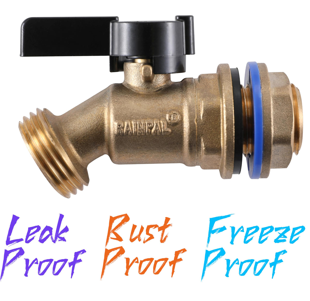 RainPal RBS005 brass spigot with hose hookup enables easy garden irrigation.