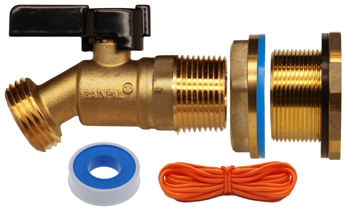 RAINPAL RBS022 brass rain barrel spigot with bulkhead fitting for reliable outdoor water collection