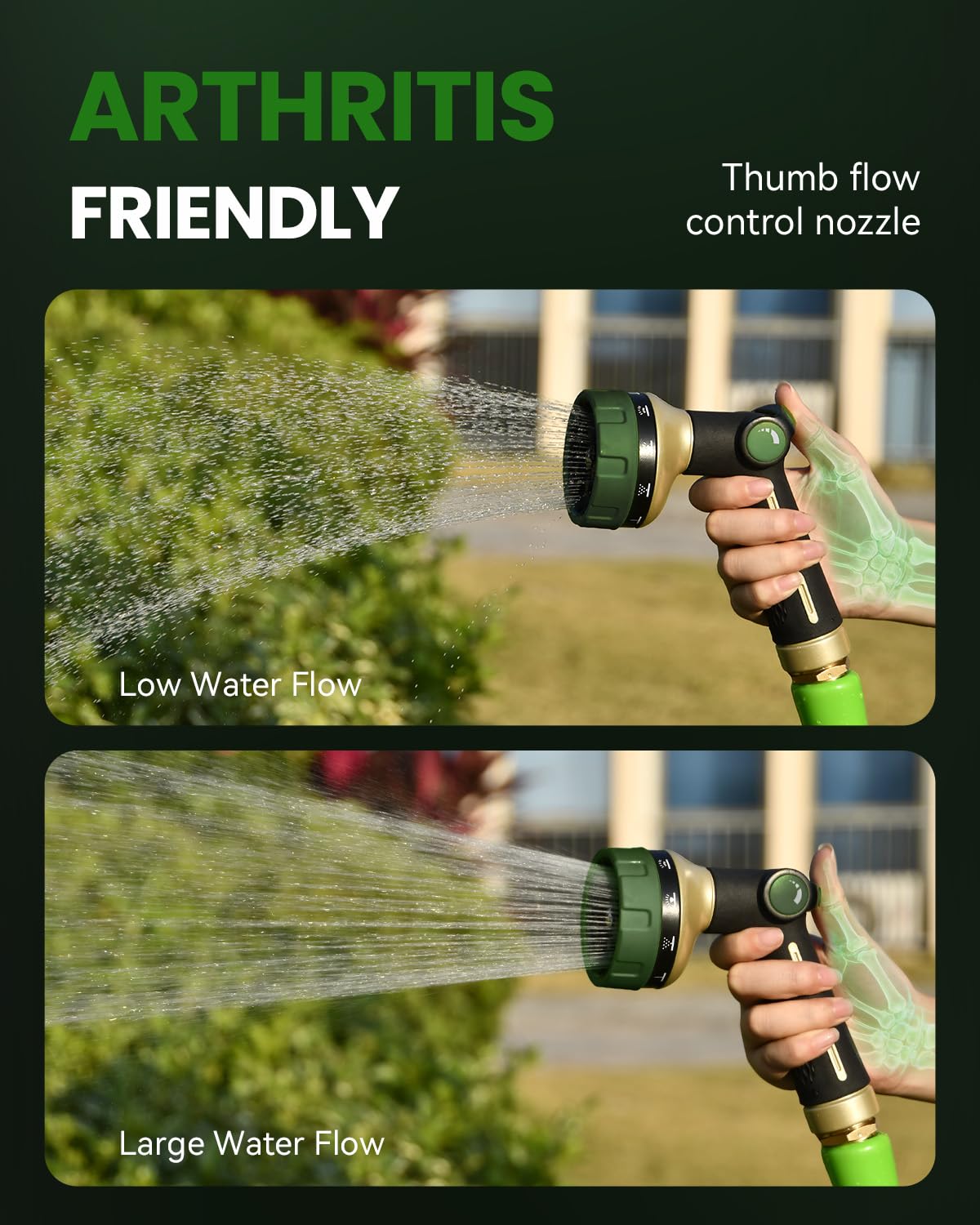 Rainpoint 10-pattern dial provides versatile watering and cleaning options.
