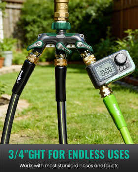 RAINPOINT 3/4 GHT threads fit most outdoor faucets and hoses