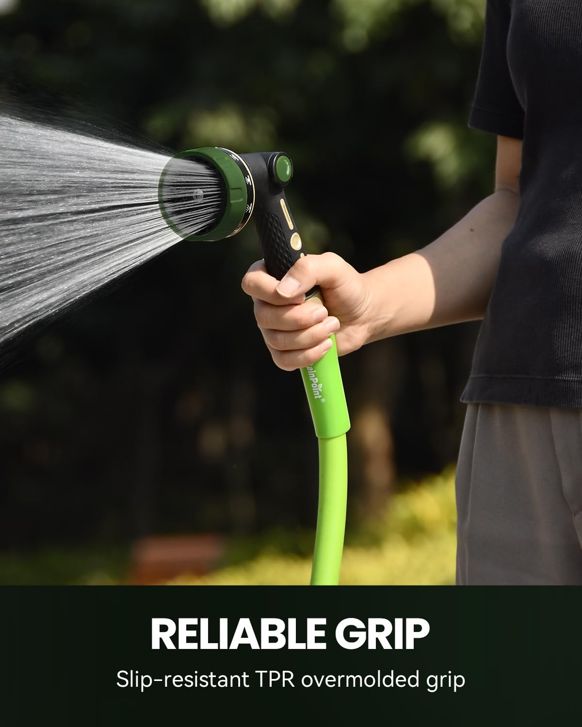Rainpoint universal 3/4-inch thread fits standard hoses securely.