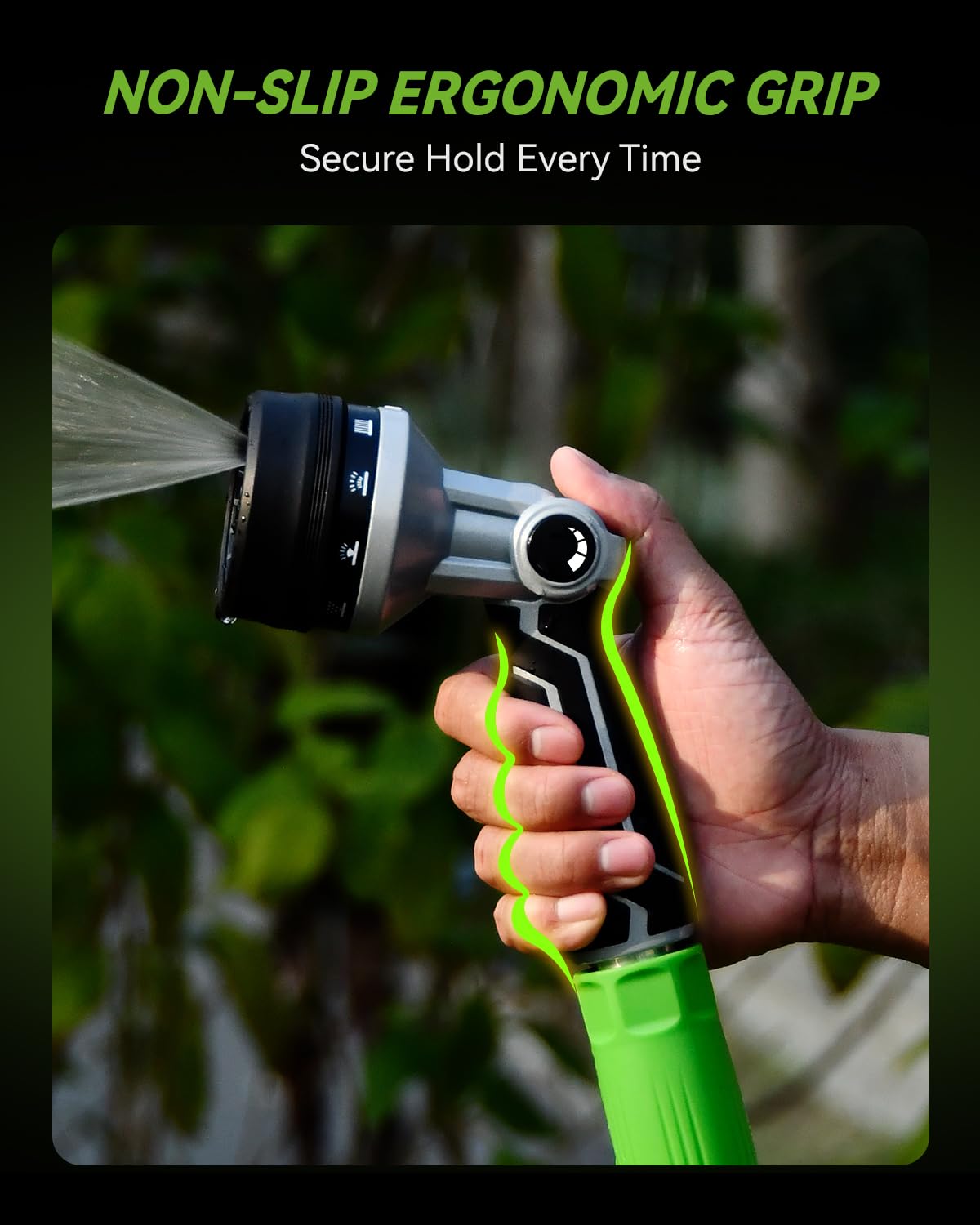 RAINPOINT nozzle in action for garden watering and cleaning tasks.