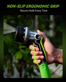 RAINPOINT nozzle in action for garden watering and cleaning tasks.