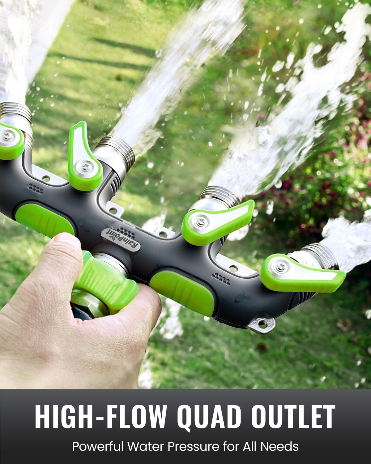 RAINPOINT all-weather-durability survives rain, snow, and sun for year-round use.