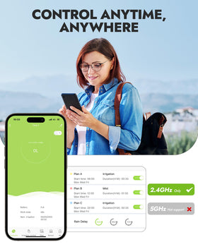 RainPoint app control interface showing smartphone scheduling watering anywhere.