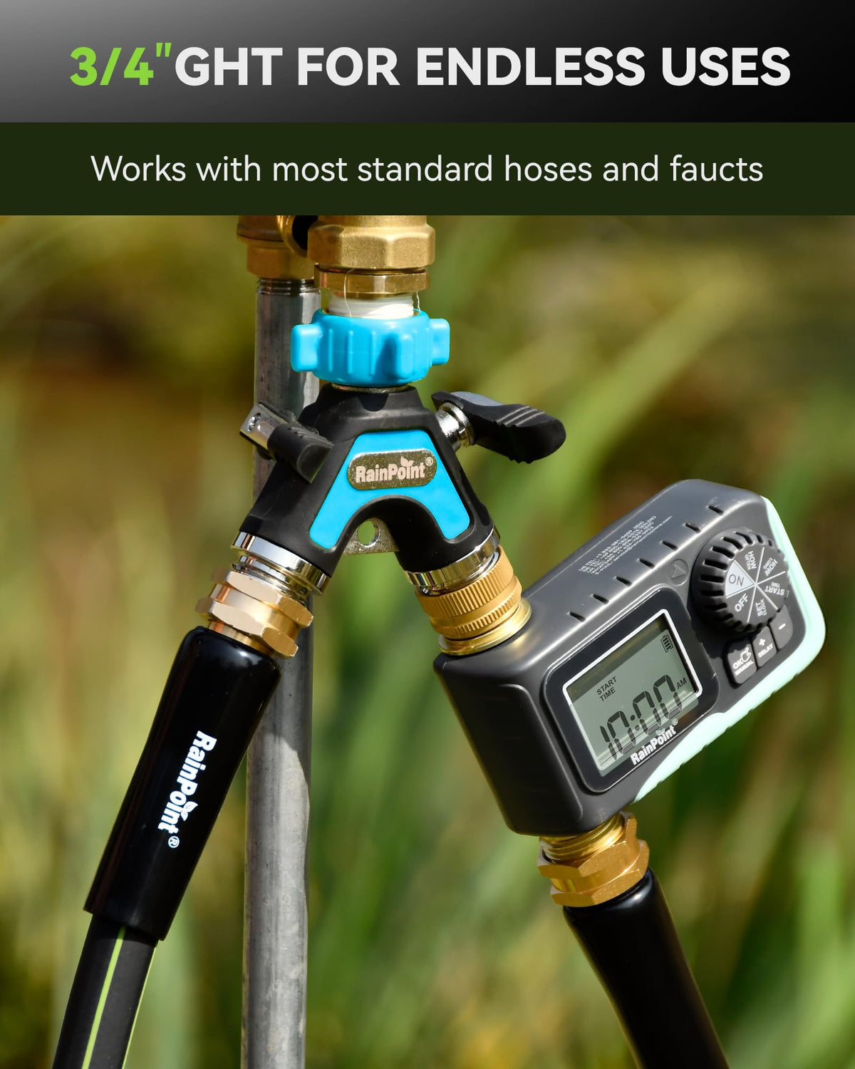 RAINPOINT blue hose splitter delivers high flow at up to 200 PSI