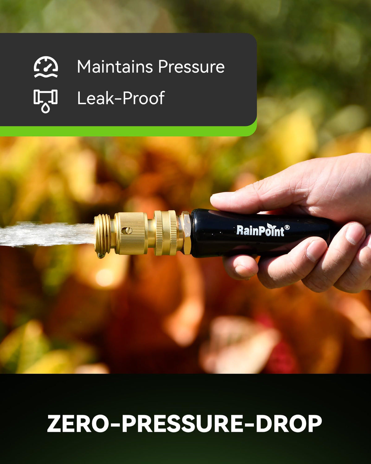 RainPoint brass quick connector demonstrates durable no-leak seal for garden hoses