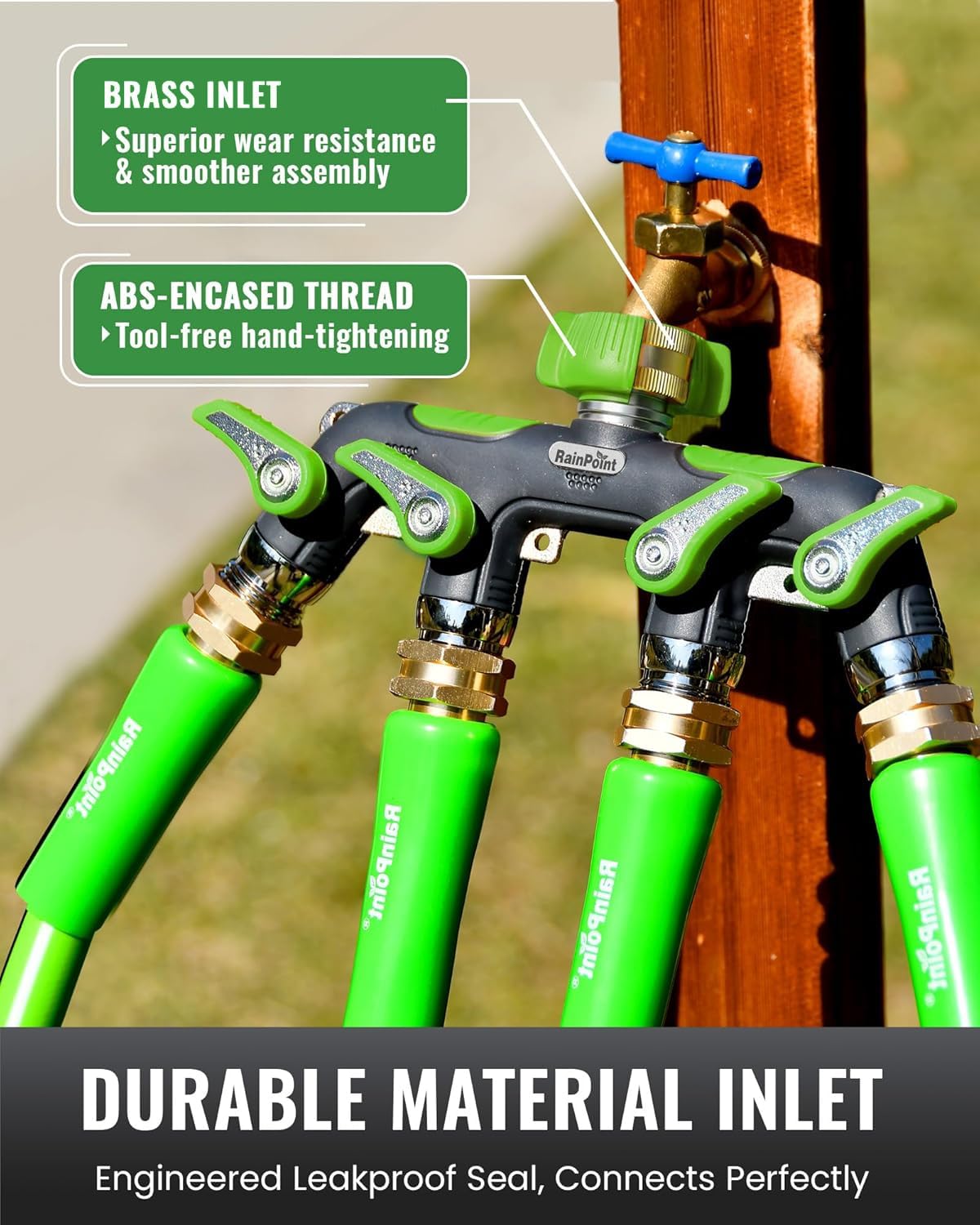 RAINPOINT brass-swivel-connection enables tool-free installation and reliable seal.