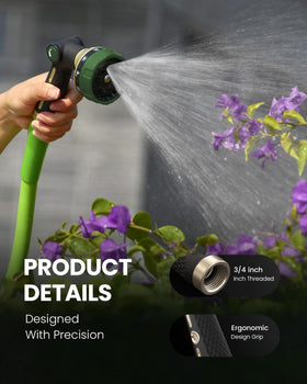 Rainpoint cone pattern provides precise watering for garden beds.