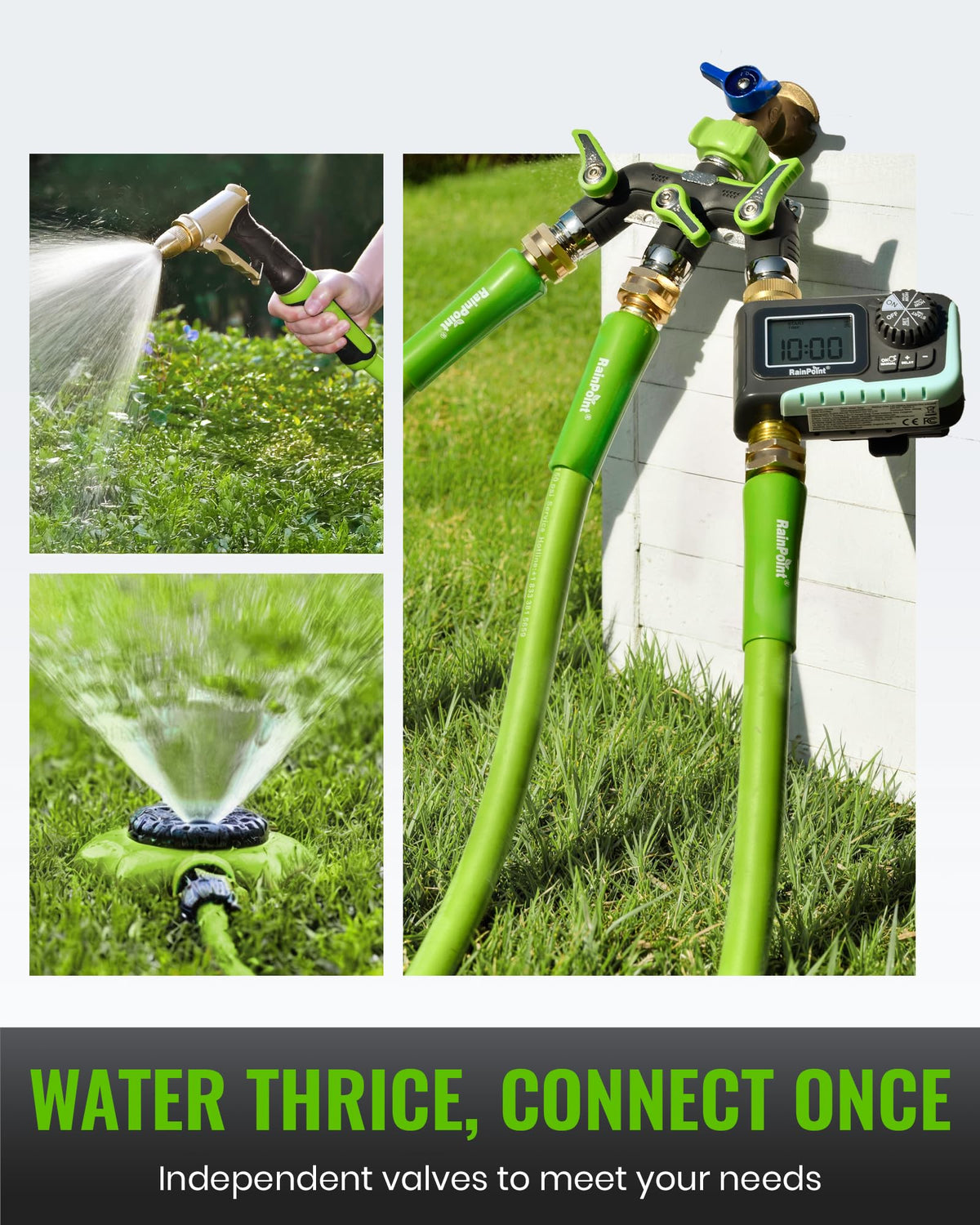 RAINPOINT easy installation on outdoor faucets with sturdy metal construction.