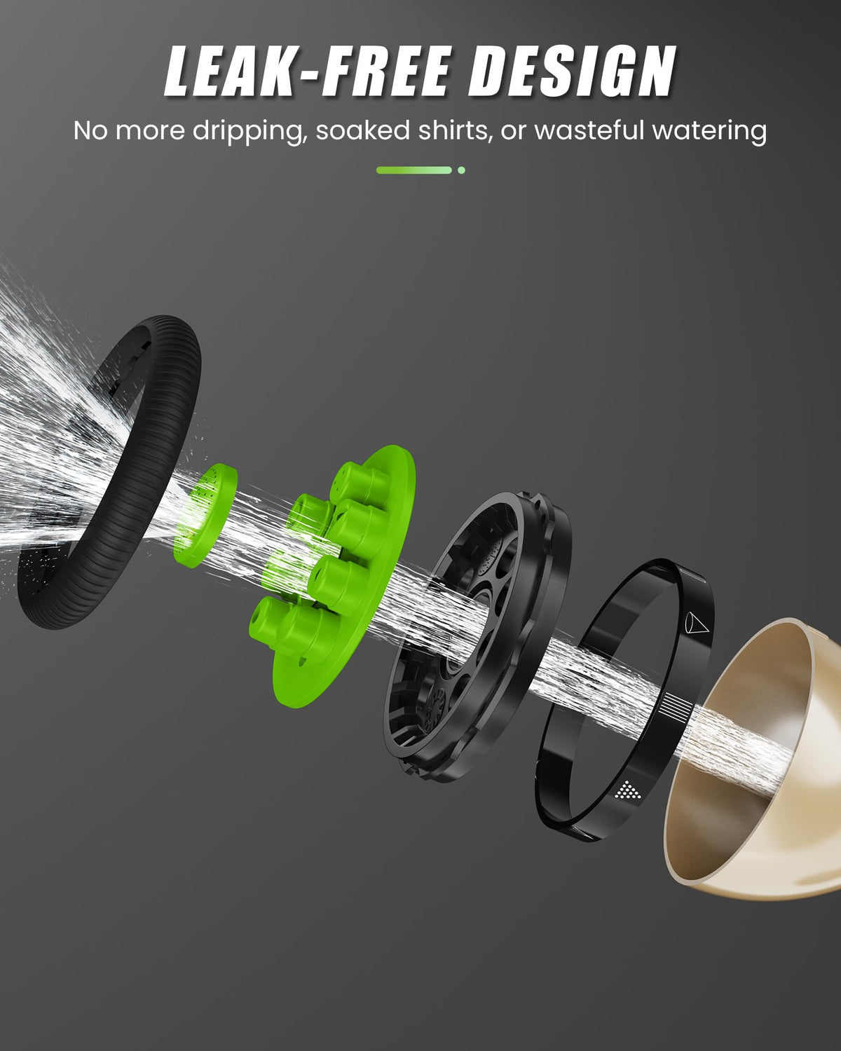 RAINPOINT ergonomic rubber grip provides comfortable handling during long watering.