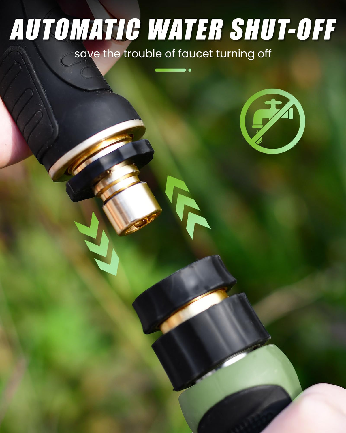 RAINPOINT flow-stop connector enables convenient shutoff at the nozzle.