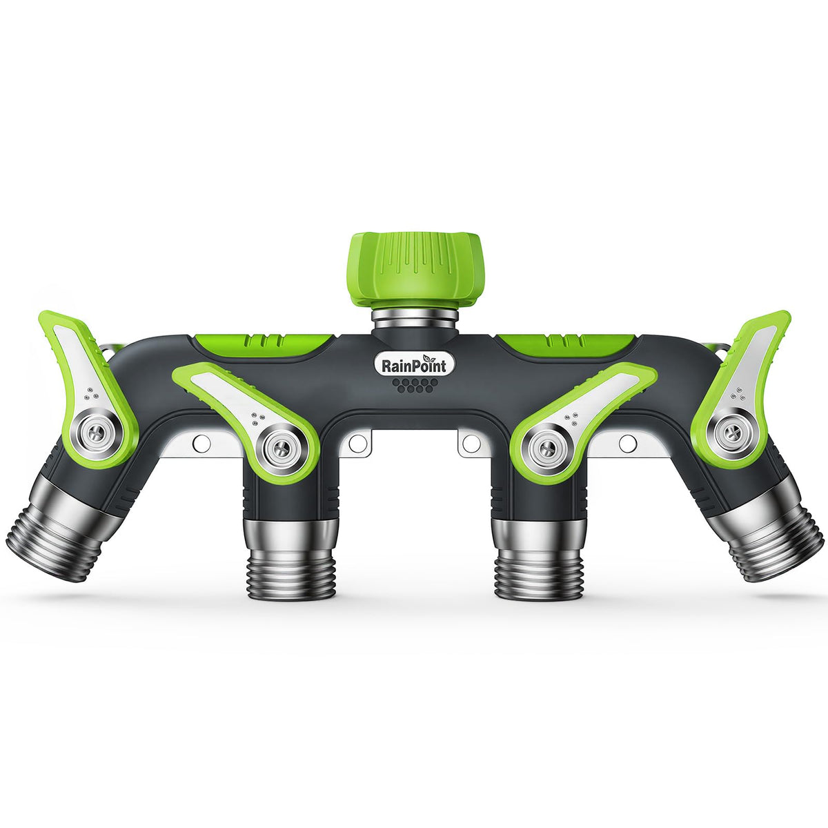 RAINPOINT four-way-hose-splitter-metal-body for durable watering control.
