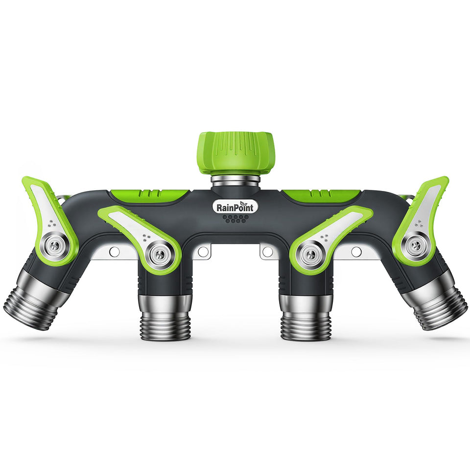 RAINPOINT four-way-hose-splitter-metal-body for durable watering control.