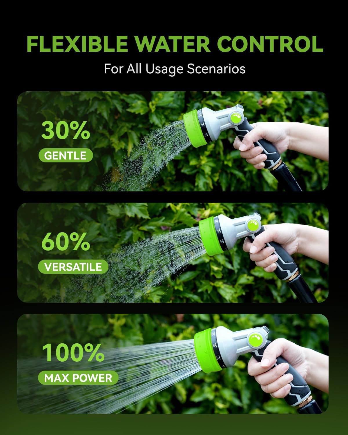 RAINPOINT nozzle with 10 patterns offers versatile spraying from jet to mist.
