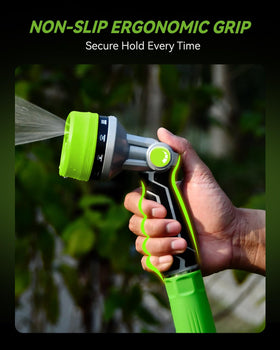 RAINPOINT nozzle in action for garden care, car washing, and patio cleaning.