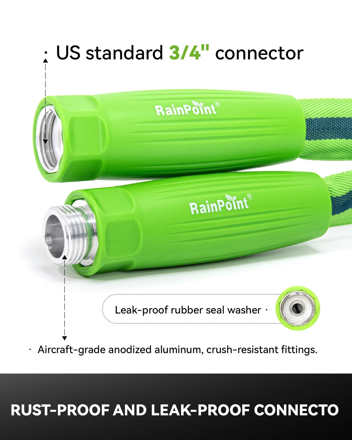 RAINPOINT 360° swivel prevents tangles and leaks during use.