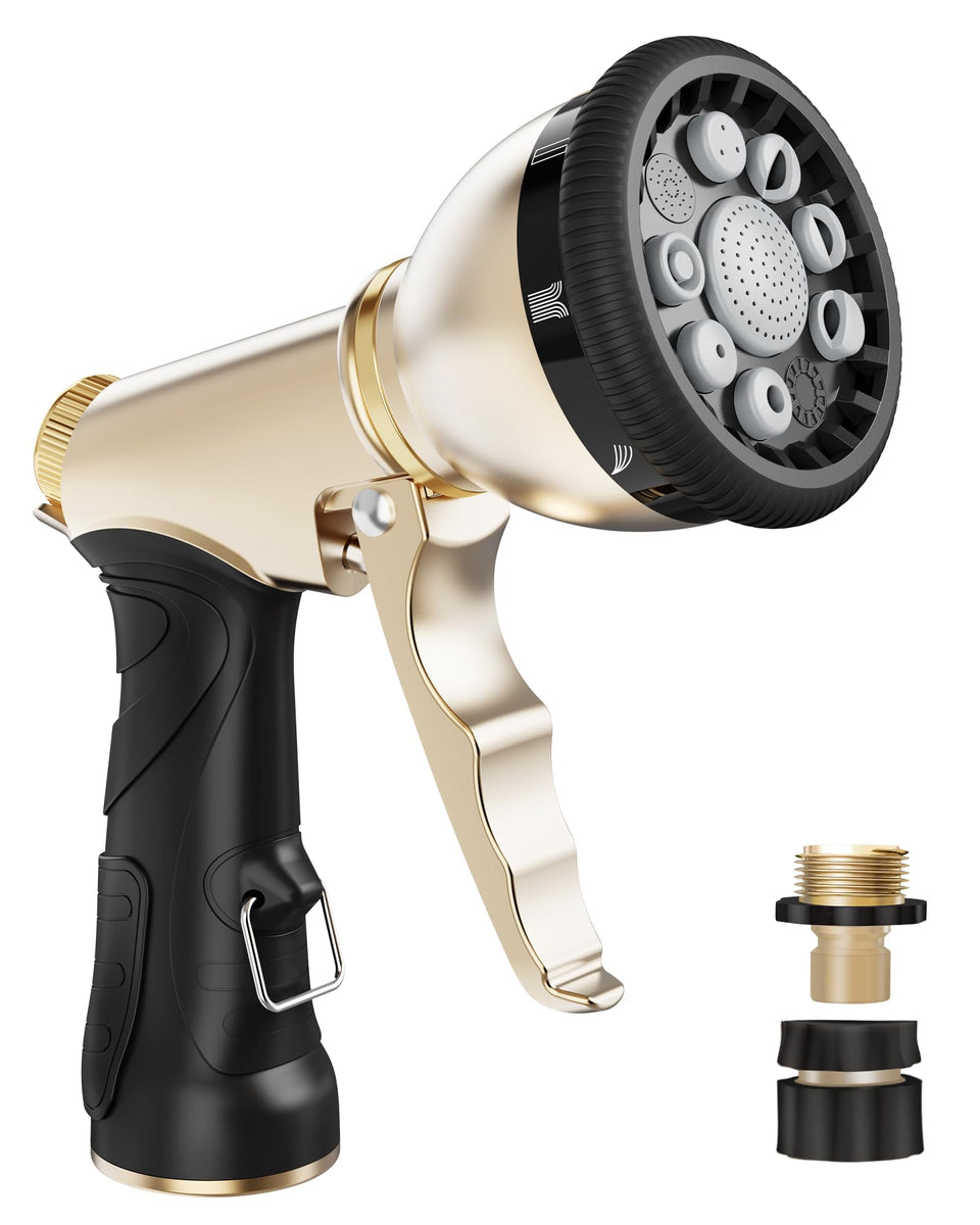 RAINPOINT garden hose nozzle with 9 spray patterns for versatile plant and lawn watering