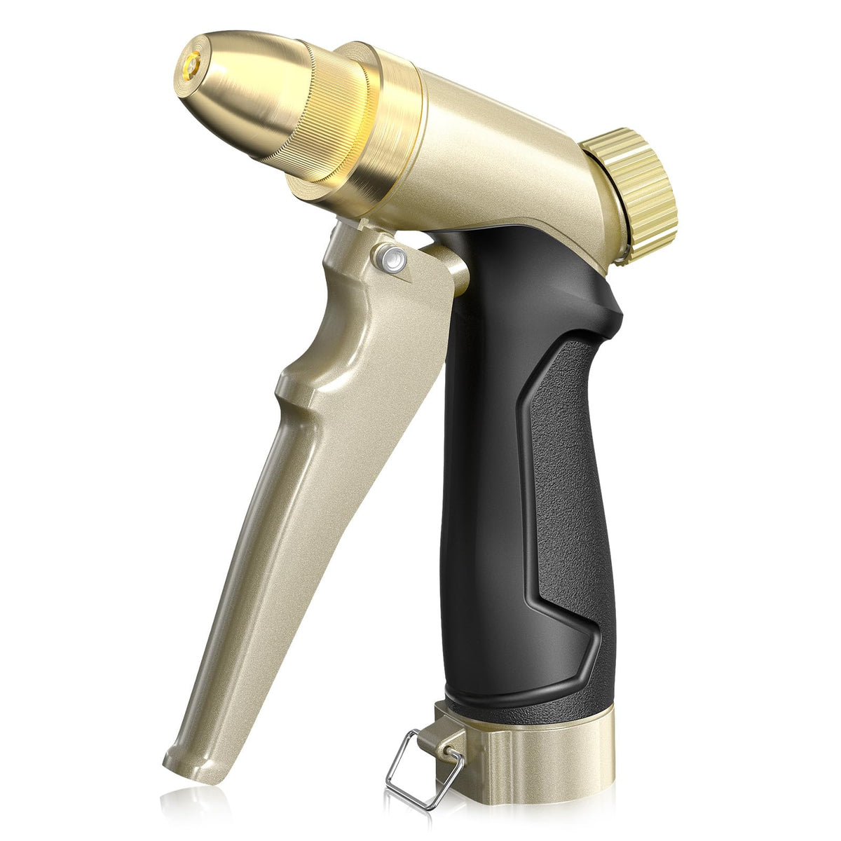 RAINPOINT garden hose nozzle brass head provides a durable high-pressure jet for tough cleaning.