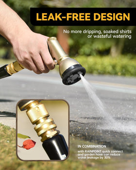 RainPoint nozzle’s flow lock maintains steady output and lowers hand fatigue.