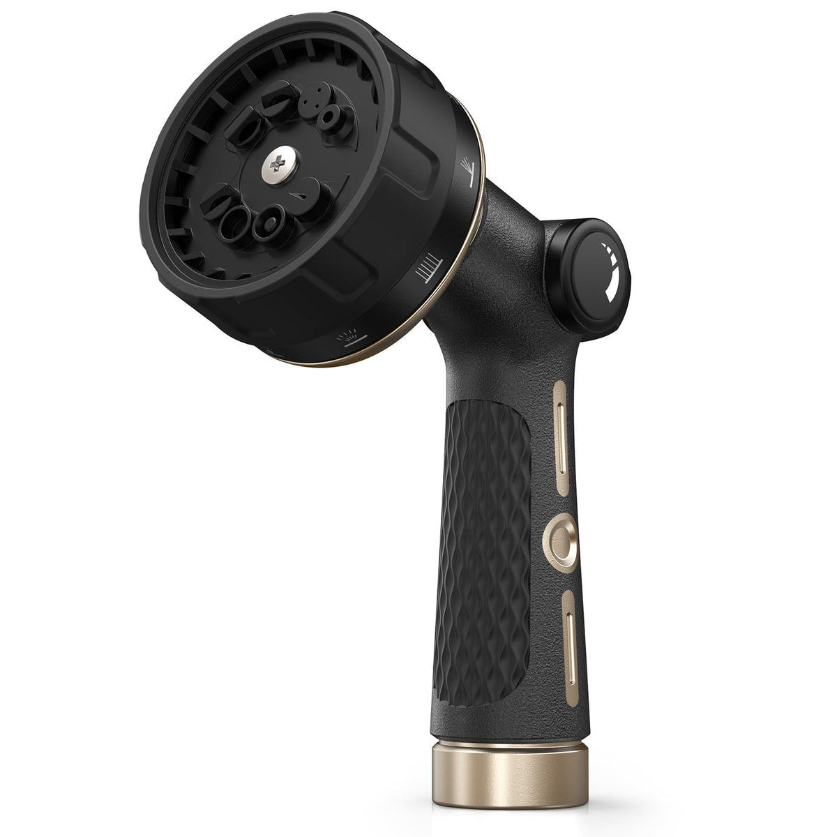RAINPOINT garden hose nozzle front view with durable metal body