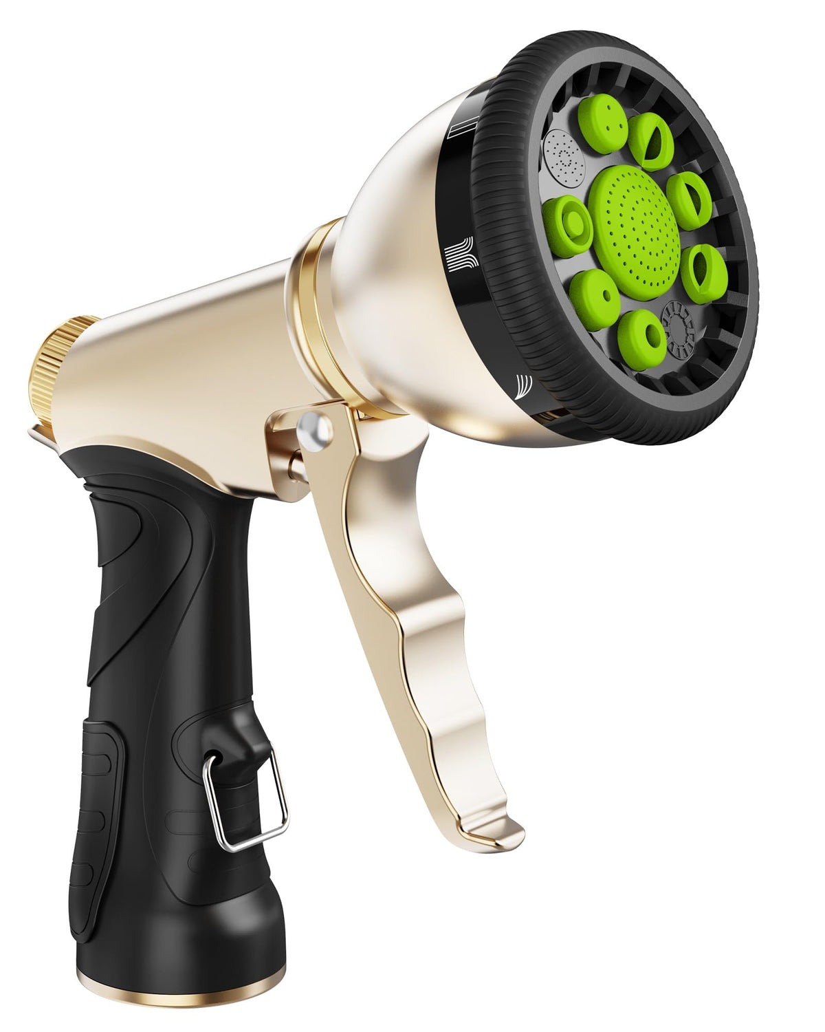 RAINPOINT garden hose nozzle full view showing durable zinc alloy body for outdoor use
