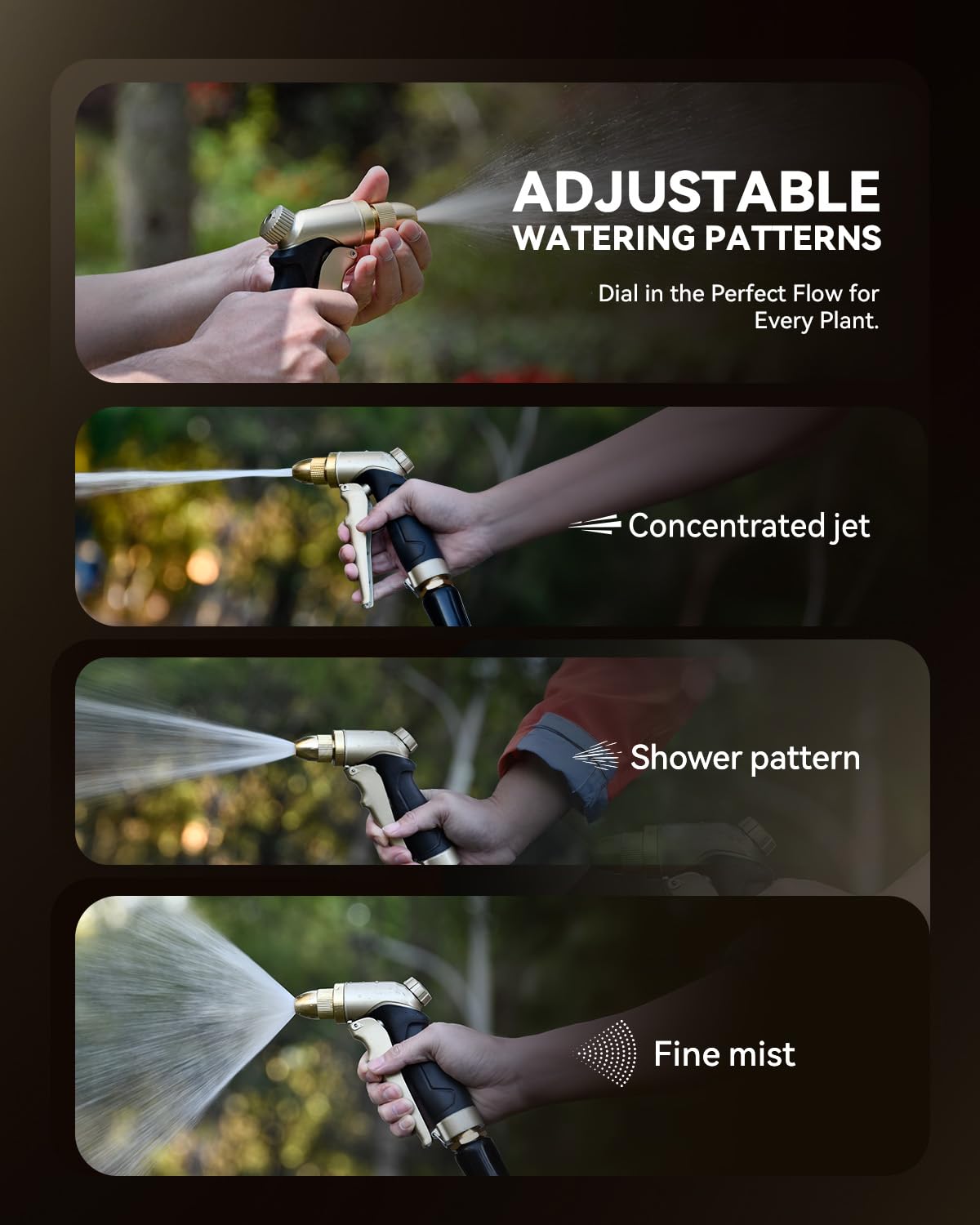 RAINPOINT garden hose nozzle high-pressure jet targets cars and tough cleaning.