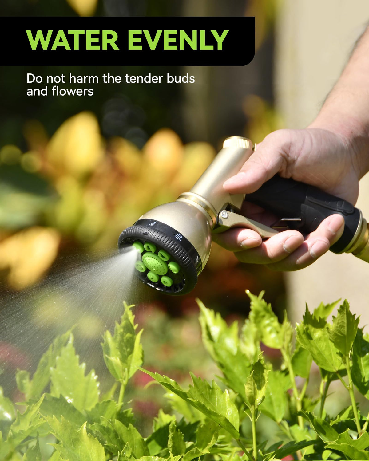 RAINPOINT nozzle in use watering plants with gentle spray for healthy growth